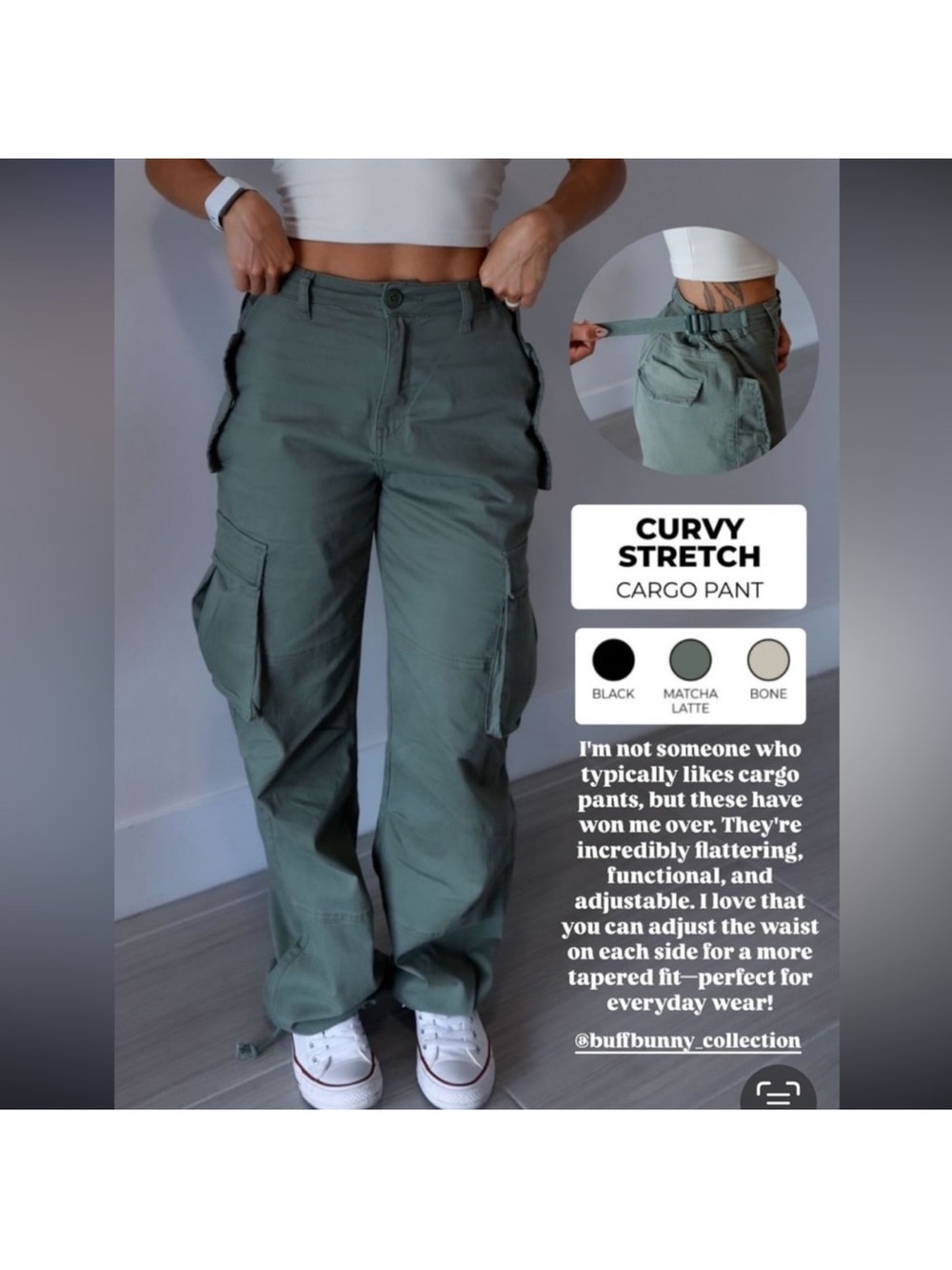 Buffbunny curvy stretch Cargo Pants bone cream size small - Picture 6 of 7
